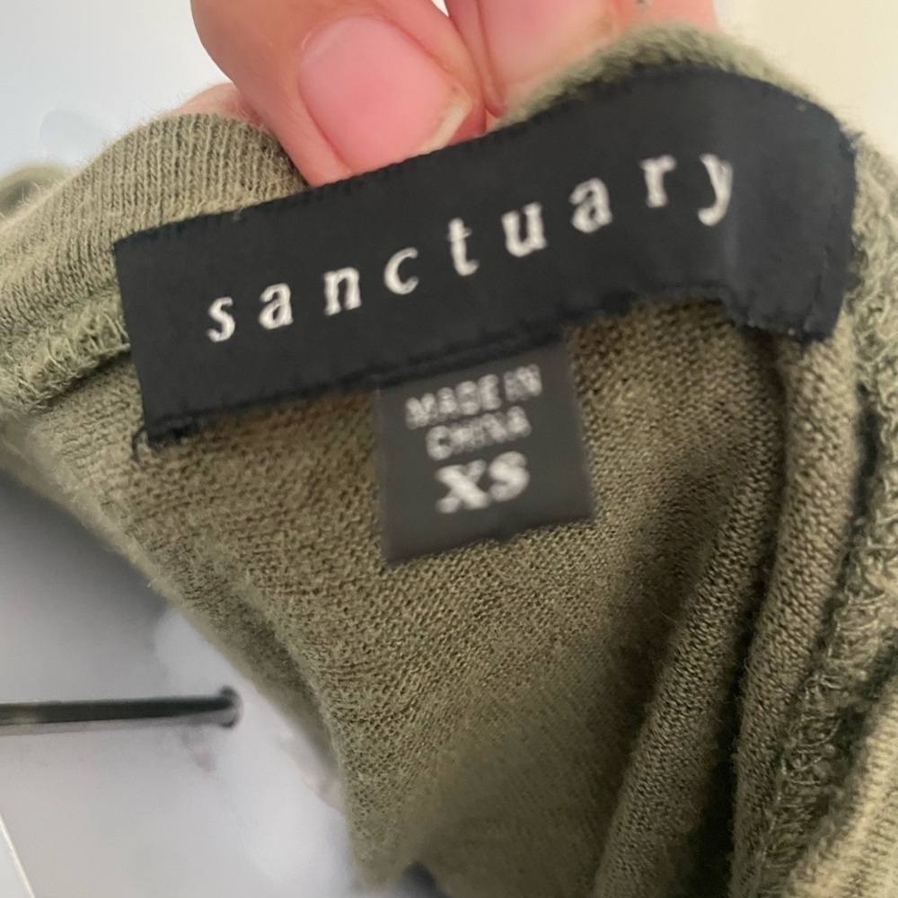 Linen Anthropologie sanctuary olive army green flowy ruched sleeve muscle tee XS - Picture 6 of 6